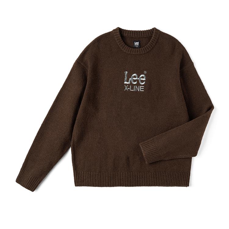Lee Comfortable Round Neck Metallic Logo Pullover Melange Sweater Unisex Sweater Dark-Brown LUT0090814UX00FA05985