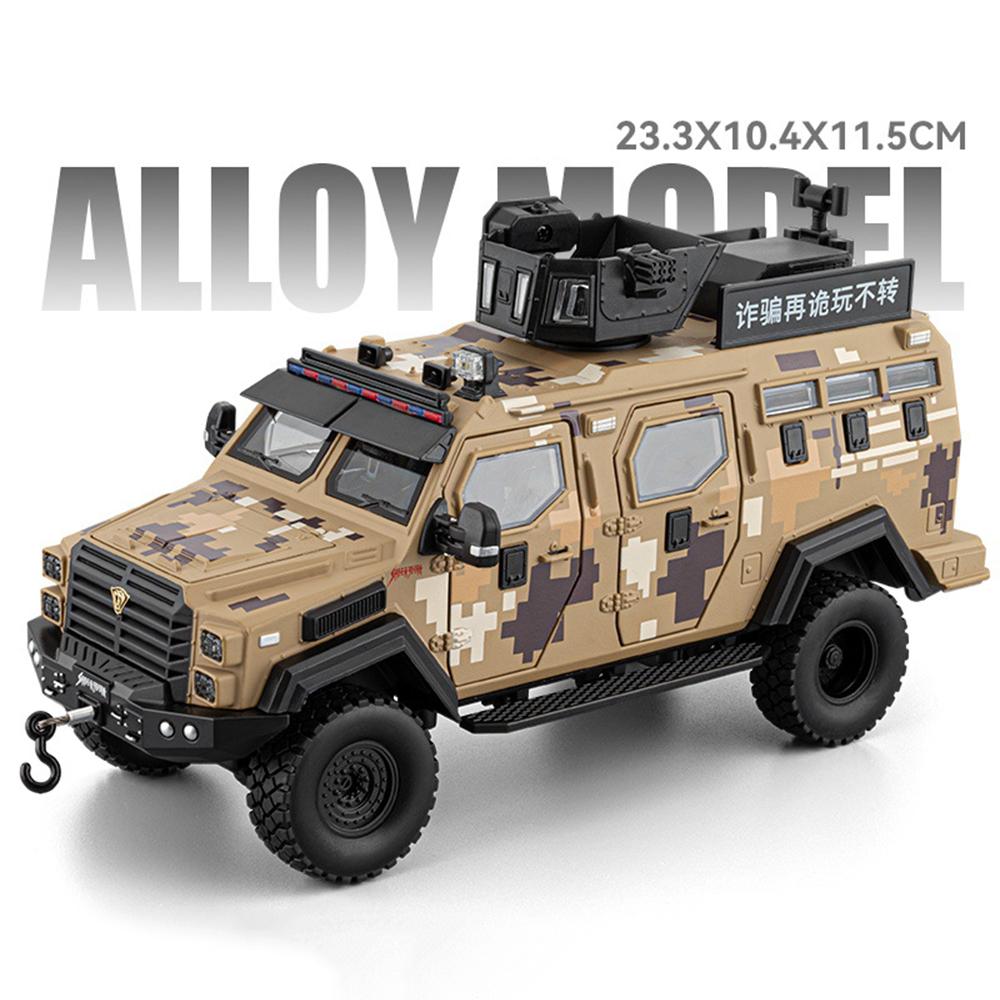 1:24 Sword Toothed Tiger Armored Car Model Toy Shock Absorption Pull Back Anti-riot Off-road Vehicles Sound Light Toys for Child