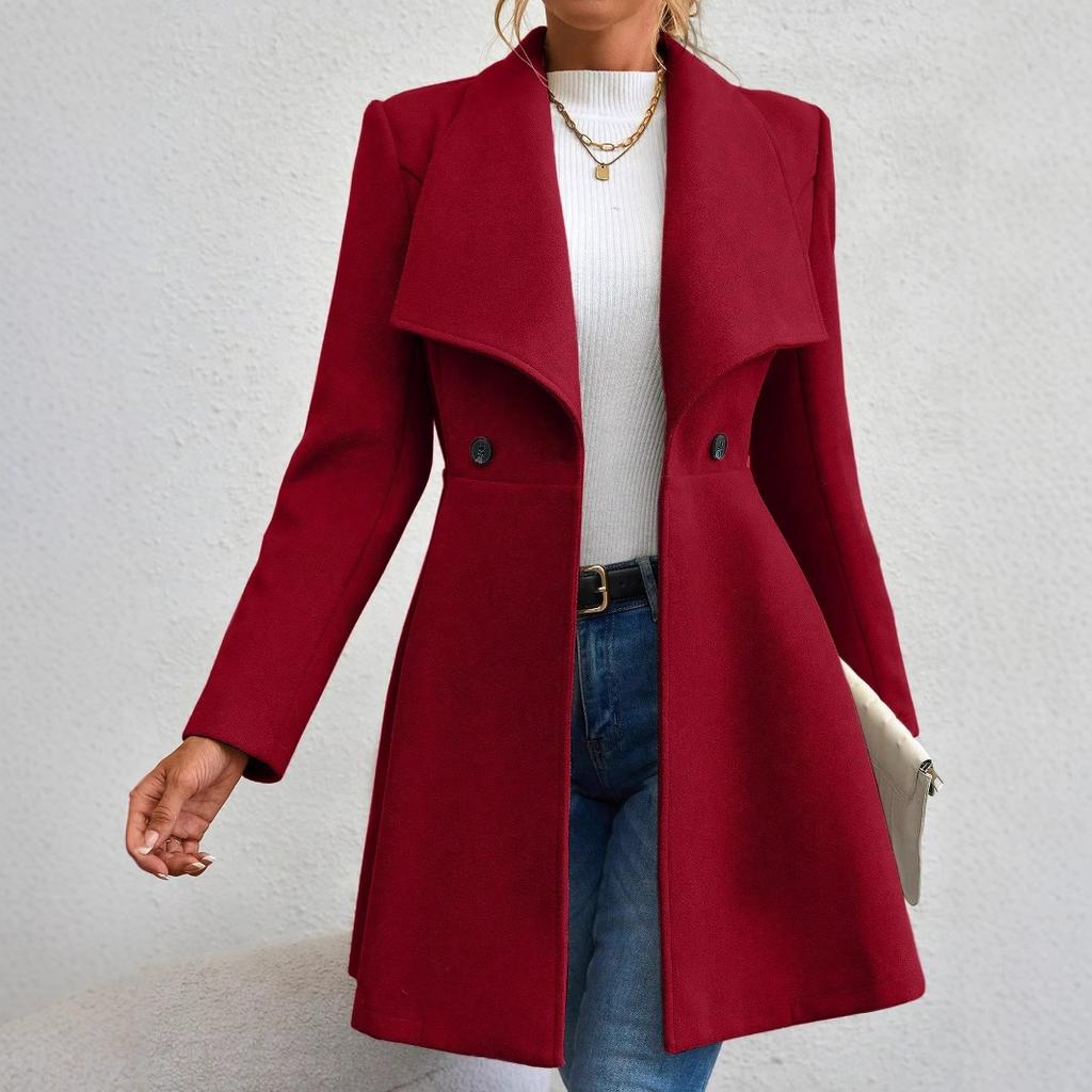 European and American-style Stylish Long Coat for Women, Fitted Design, with A Collar, Suitable for Autumn and Winter.