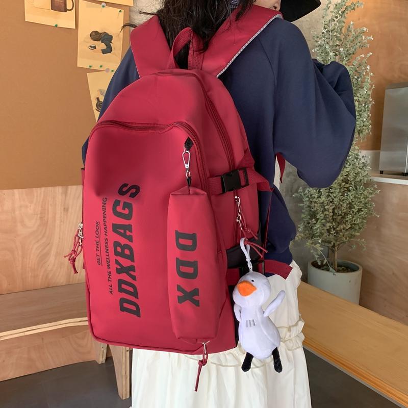 Men Lightweight Backpack Letter Print Student Schoolbag Women Large Capacity Campus Backpack with Pen Bag