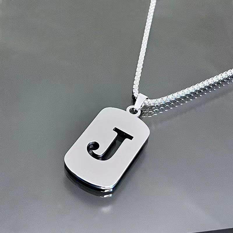 26-Letter Titanium Steel Necklace - Unisex Student & Couple Accessory, Simple, Versatile, Trendy Design