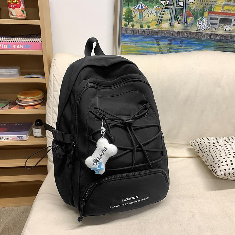Fashionable Color Blocked Letter Printed Strap Decoration Student Backpacks For Middle And High School Students Black
