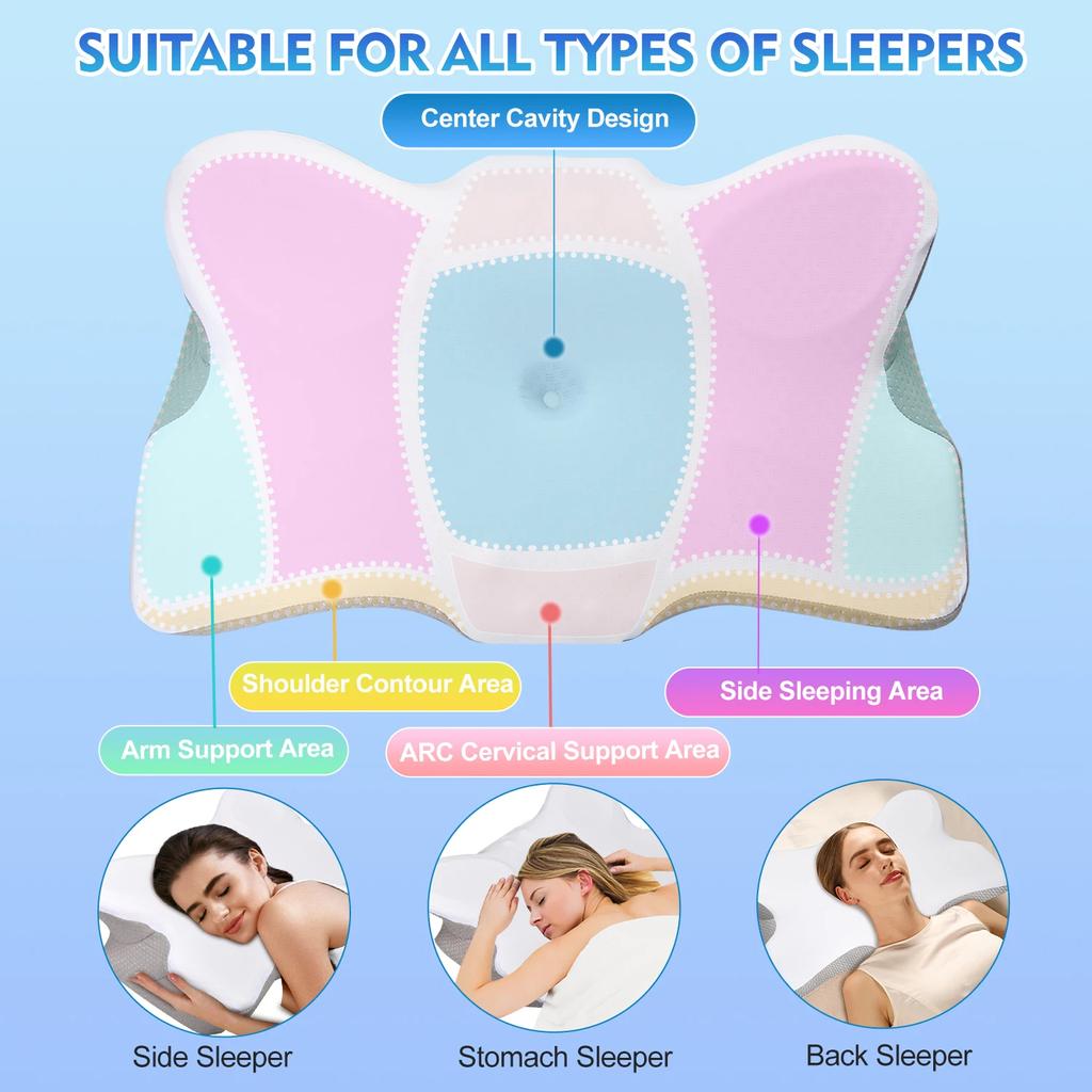 Pulatree Butterfly Odorless Memory Foam Bed Pillow Orthopedic Cervical Pillow For Neck Pain Relief