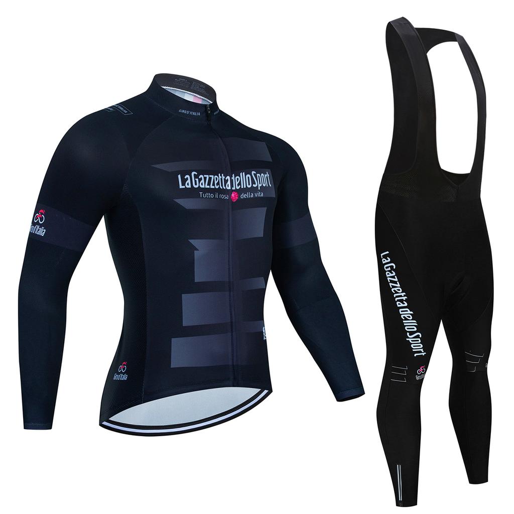 Tour De Italy D'ITALIA Men's Cycling Set Long Sleeve Jersey Quick-Dry Road Bike Suit with Pockets Spring Autumn Cycling Clothing