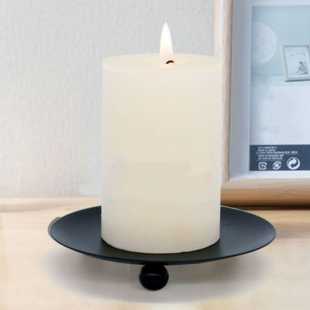 Round Iron Candle Holder Golden Festival Candlestick Holder Creative Pillar Metal Plate  Banquet