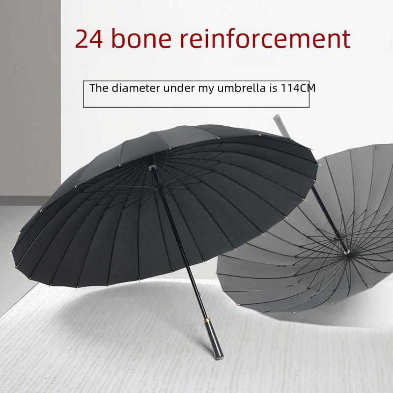24-Rib Wind-Resistant Umbrella: Large Solid Color, Long Handle, Custom Logo for High-End Business Use
