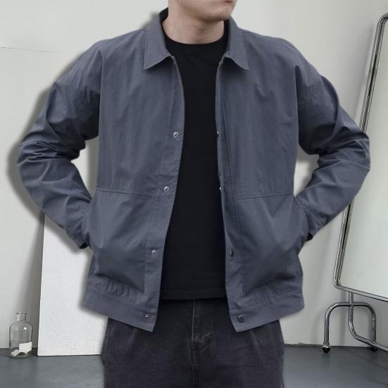 Autumn Winter Men Cargo Coat Solid Color Turndown Collar Windproof Korean Style Relaxed Fit Jacket for Working