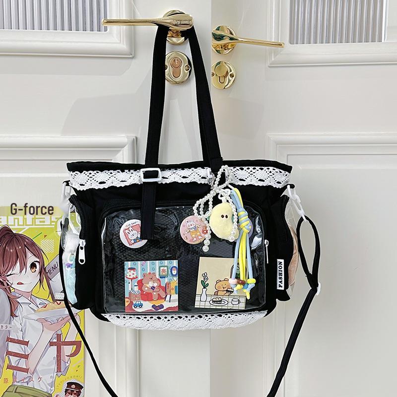 Japanese Style Transparent Anime Badge Tote - Cute Shoulder Crossbody Bag for Women & Students