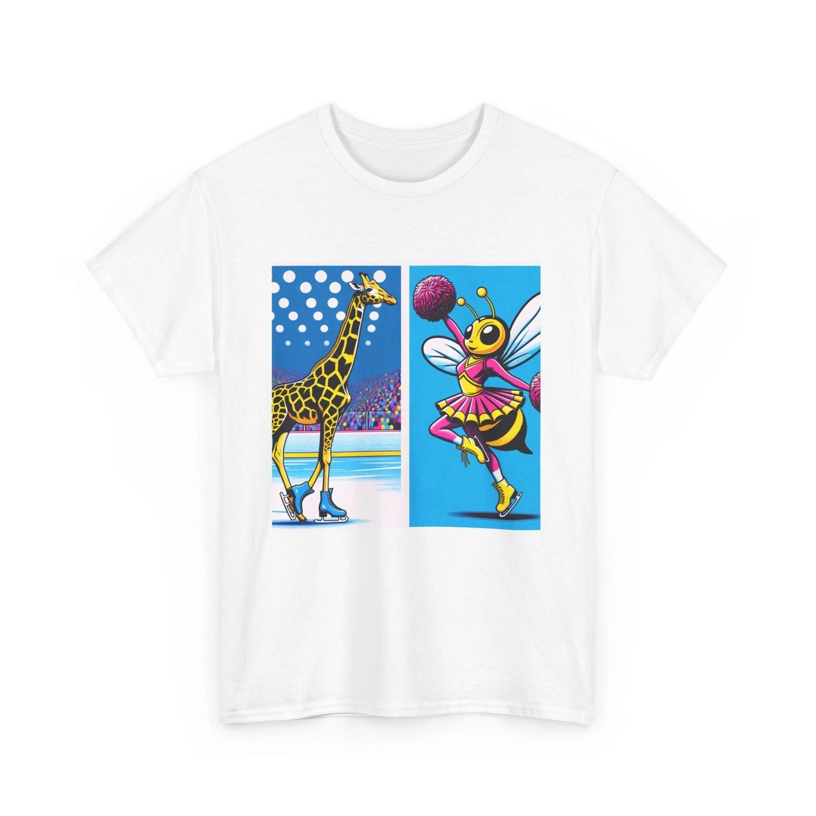 Unisex Adult T Shirt Giraffe Ice Skating Bumblebee Cheerleader Animal Mash Up 4XL
