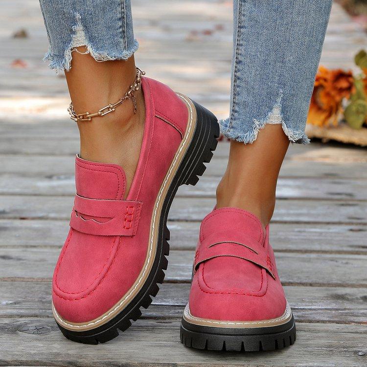 Damen Plateau-Loafer, Dicke Sohle, Runde Zehenpartie, Lässige Damenschuhe