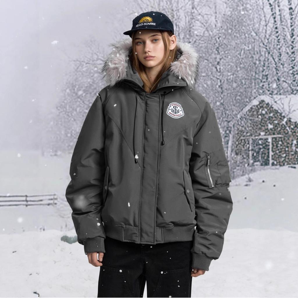 New Down Jacket for Women in Winter, Thickened Overalls, Small Korean Couple, Big Fur Collar, Padded Jacket