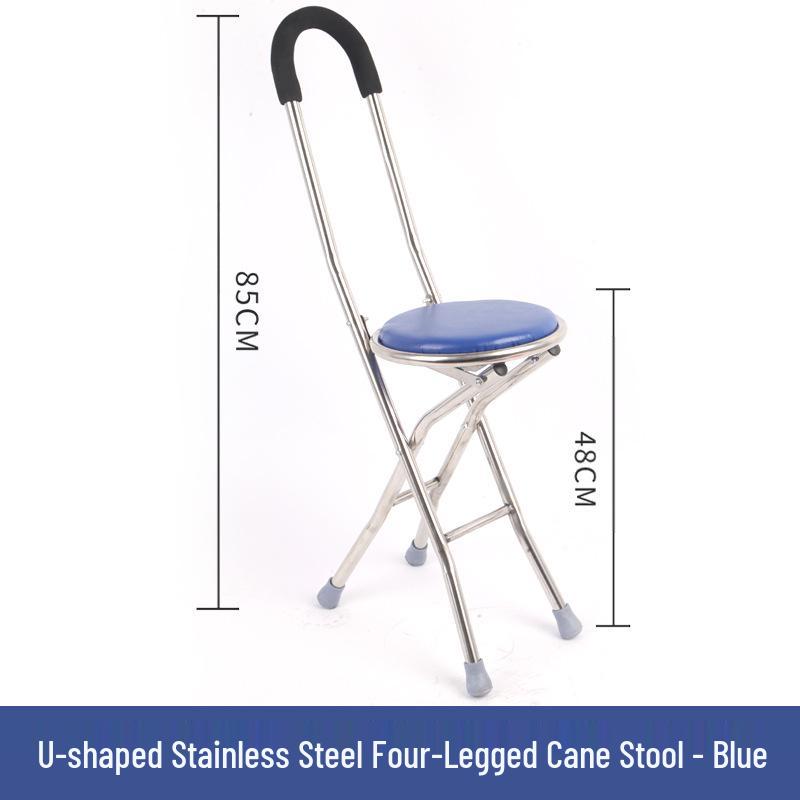 Adjustable Non-slip Folding Walker Stool for Elderly - Stainless Steel