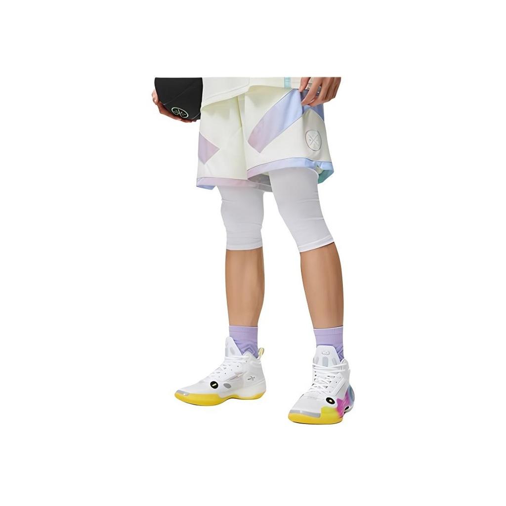 Li-Ning Alphabet Print Drawstring Quick-Dry Cool Competition Sports Shorts Men Bottoms Cream-White AAPT013-4