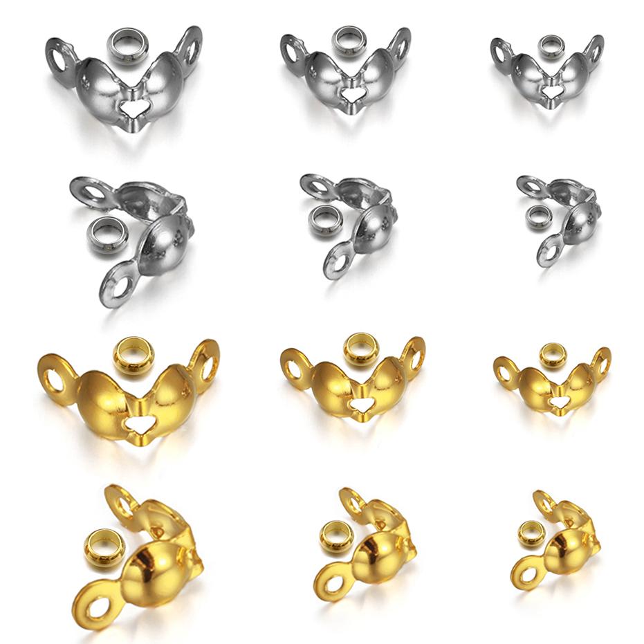 50pcs/lot Stainless Steel Gold Plated Connector Clasp Crimp End Beads For Bracelet Necklace Chains DIY Jewelry Making Supplies