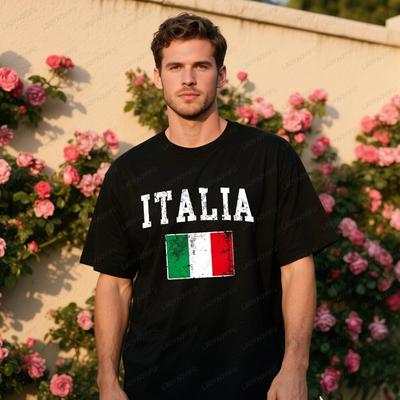 Vintage Italia Italian Flag Italy Graphic T Shirts Men Tshirts Summer Style Fashion Woman Men High Quality Cotton T Shirts