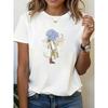 European sizesWomen'S Casual Short Sleeve T-Shirt | Rose Floral Print Crew Neck Top, Comfortable for Spring/Summer/Fall, Loose Fit Design
