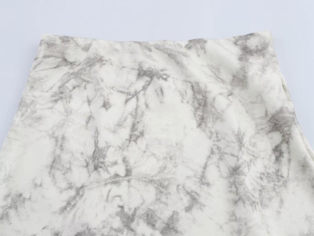 2025 Spring Women's European & American Ink Wash Satin Midi Skirt