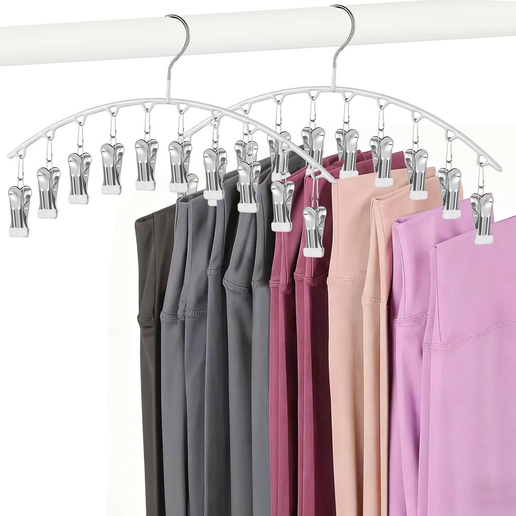 Legging Hangers for Closet Organizer, Hat Hangers for Closet 2 Pack with 10 Clips Holds 20 Leggings, Legging Hanger, Pants Storage Organizer Suitable