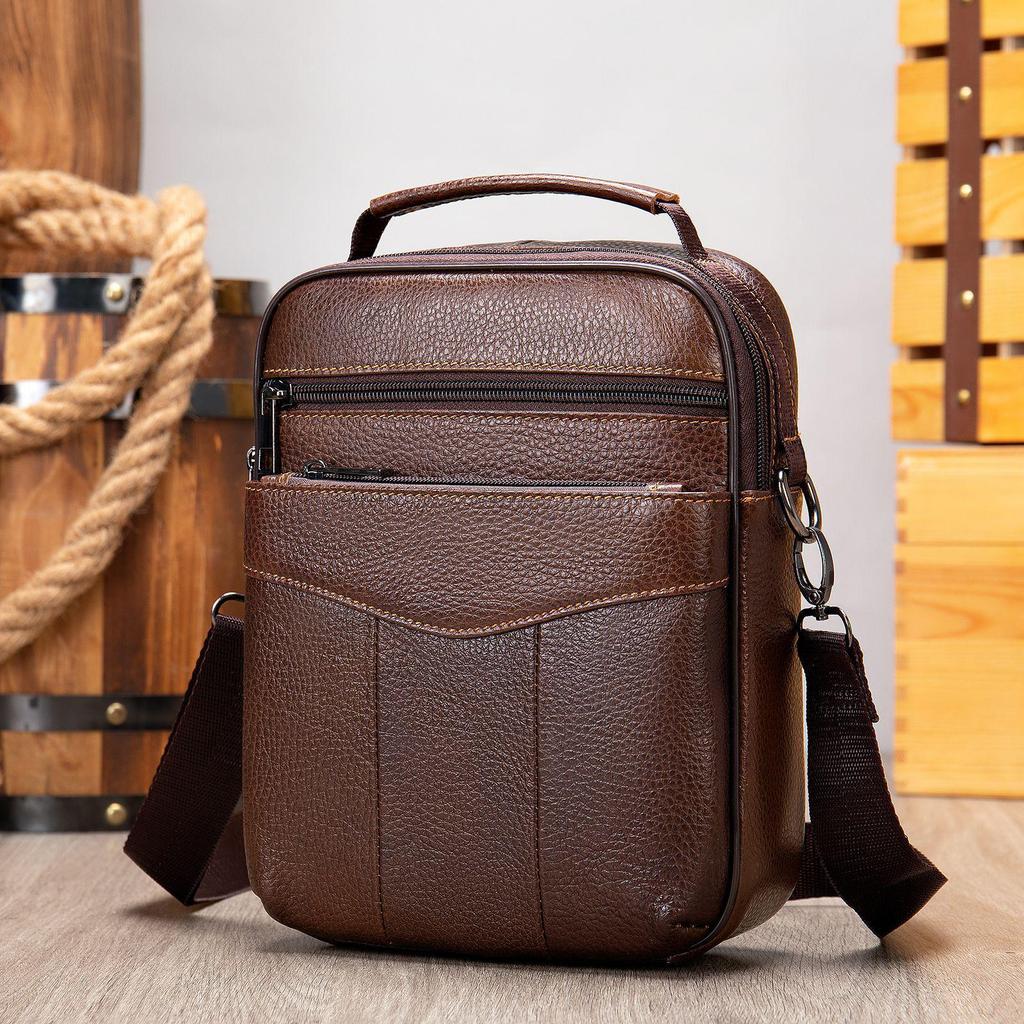 Herren Vintage Leder Umhängetasche - Top Layer Rindsleder, Lässige Outdoor Schultertasche