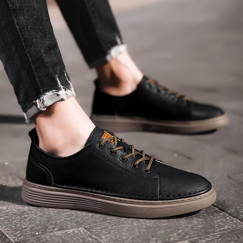 Fashionable Men's New Cowhide Board Shoes High-quality Brand Men's Hollowed Out Breathable Lace Up Outdoor Sports Leather Shoes