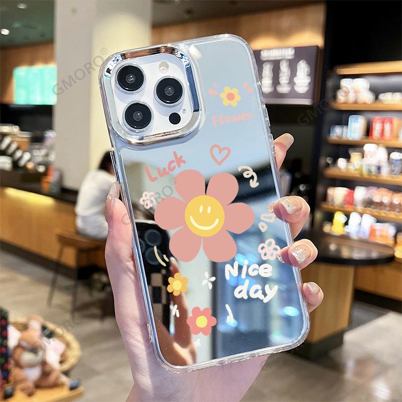Sunflower Apple 16promax mirror mobile phone case smiley face 17pro mobile phone case does not deform 15p fashion