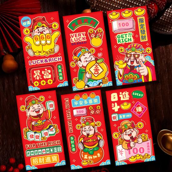 6Pcs Red Envelopes Year of Horse Large Size Thickened Coated Paper Bright Color Lucky Money Bags New Year Gifts