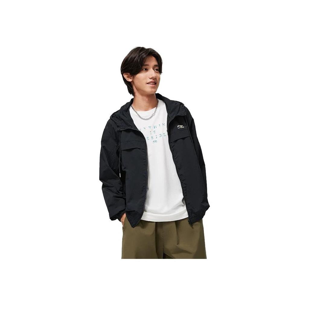 Li-Ning Sports Life Series Letter Print Hooded Jacket Men Outerwear Black AFDT379-6