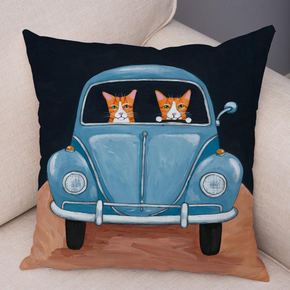Bedroom Living Room Decorative Pillowcase Cushion Cover Pet Animal Cute Funny Cartoon Driving Cat Pillowcase