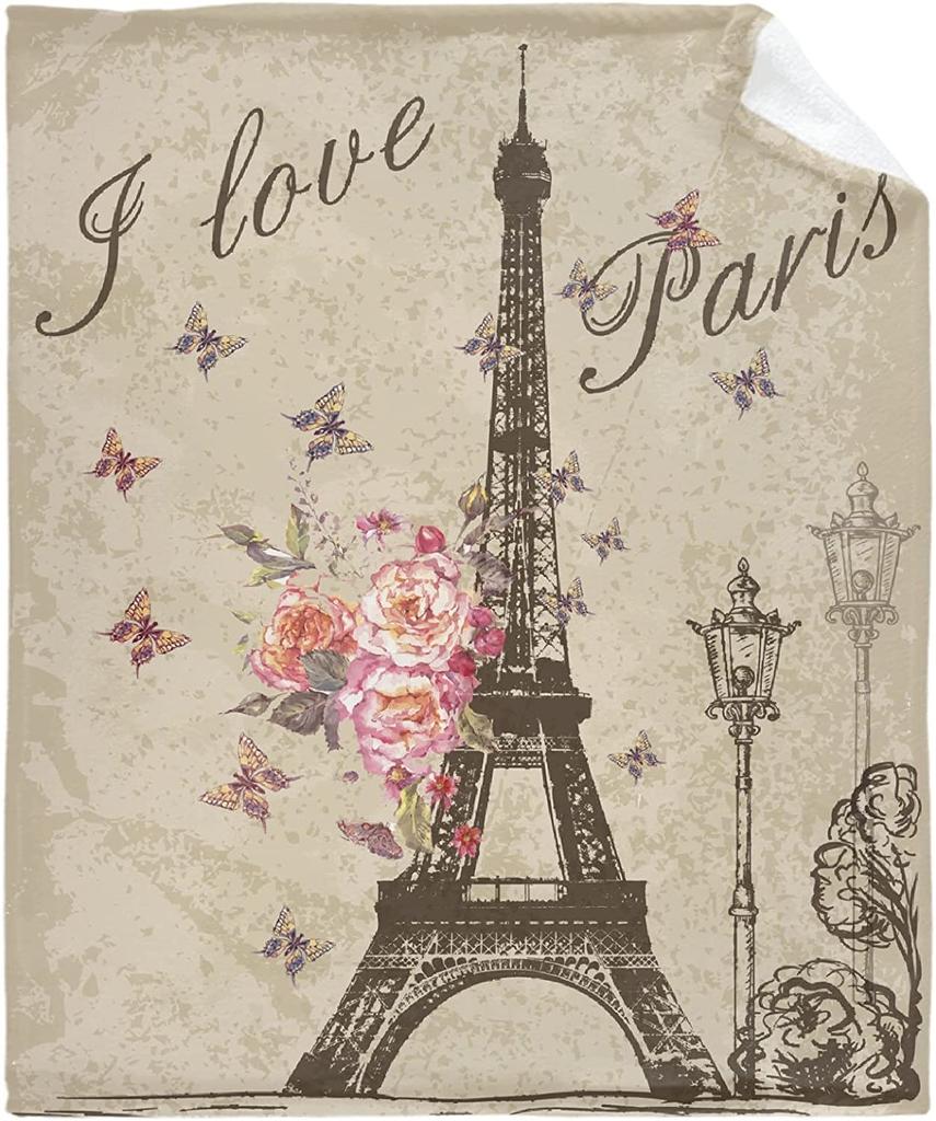 Flanelowy nowoczesny koc turystyczny kolorowy szkic wieży Eiffla w Paryżu francuski koc na fotel rozkładany klimatyzacja koc