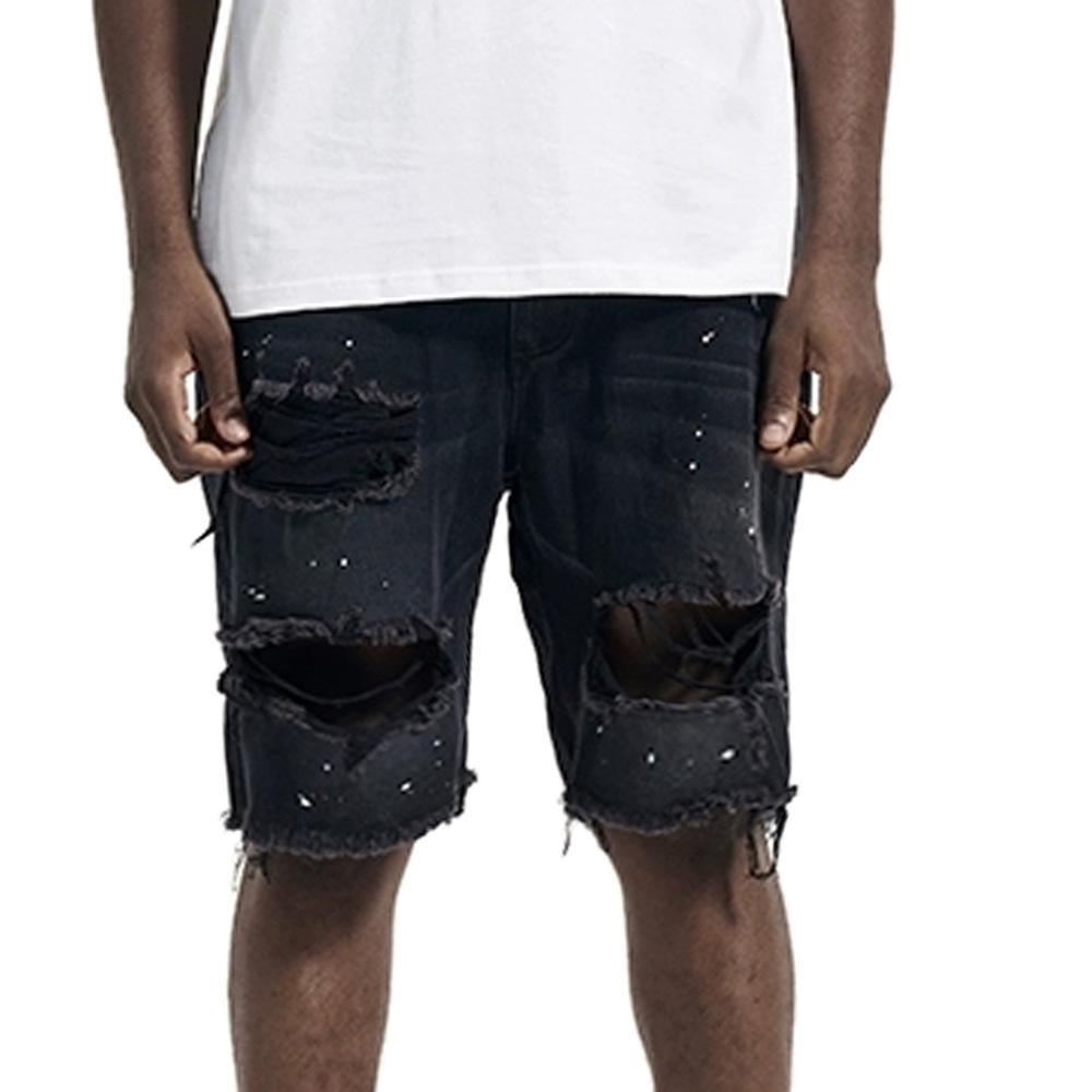 Summer Distressed Denim Shorts for Men, Korean Youth Popular Slim Fitting Small Leg Quarter Pants Jeans