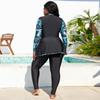 Women's Printed Zipper One-Piece Skirt Swimsuit with Long Sleeves - Plus Size Available