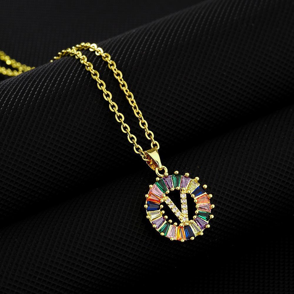 Xiyin Multicolor Zircon Copper Clavicle Chain Necklace with 26 Initial Pendants for Women