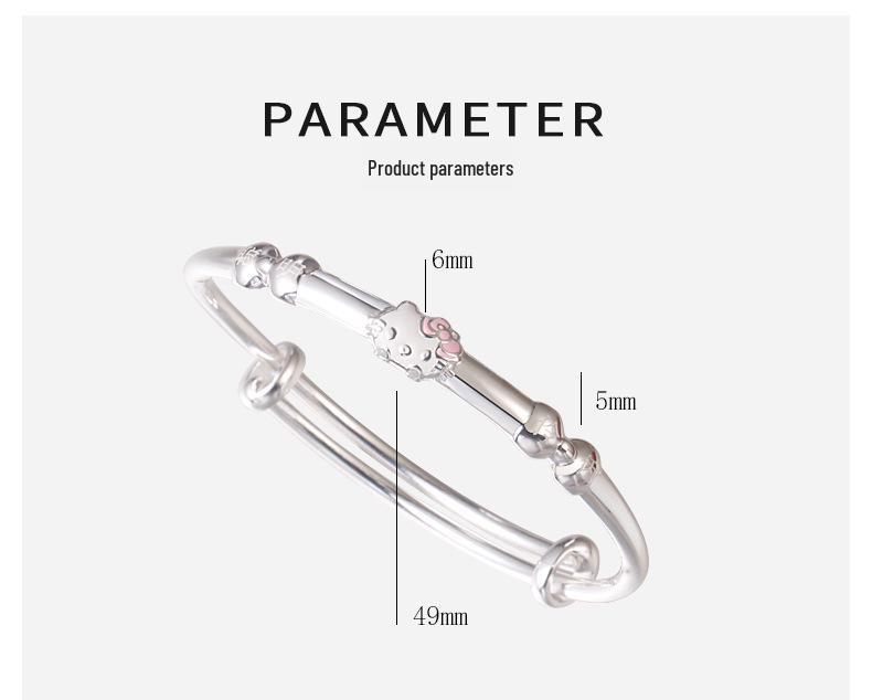 Sterling Silver Kitten Bracelet for Girls (Ages 4-15) - Medium/Large, Perfect for Children's Day