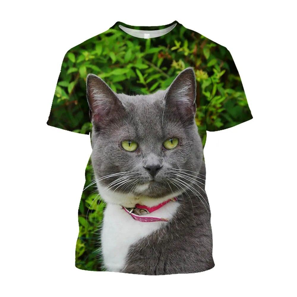 Cute Cat Printed Animal Large Size T-shirts Men Streetwear Korean Fashion Kawaii T-shirty Youth Clothing Tops