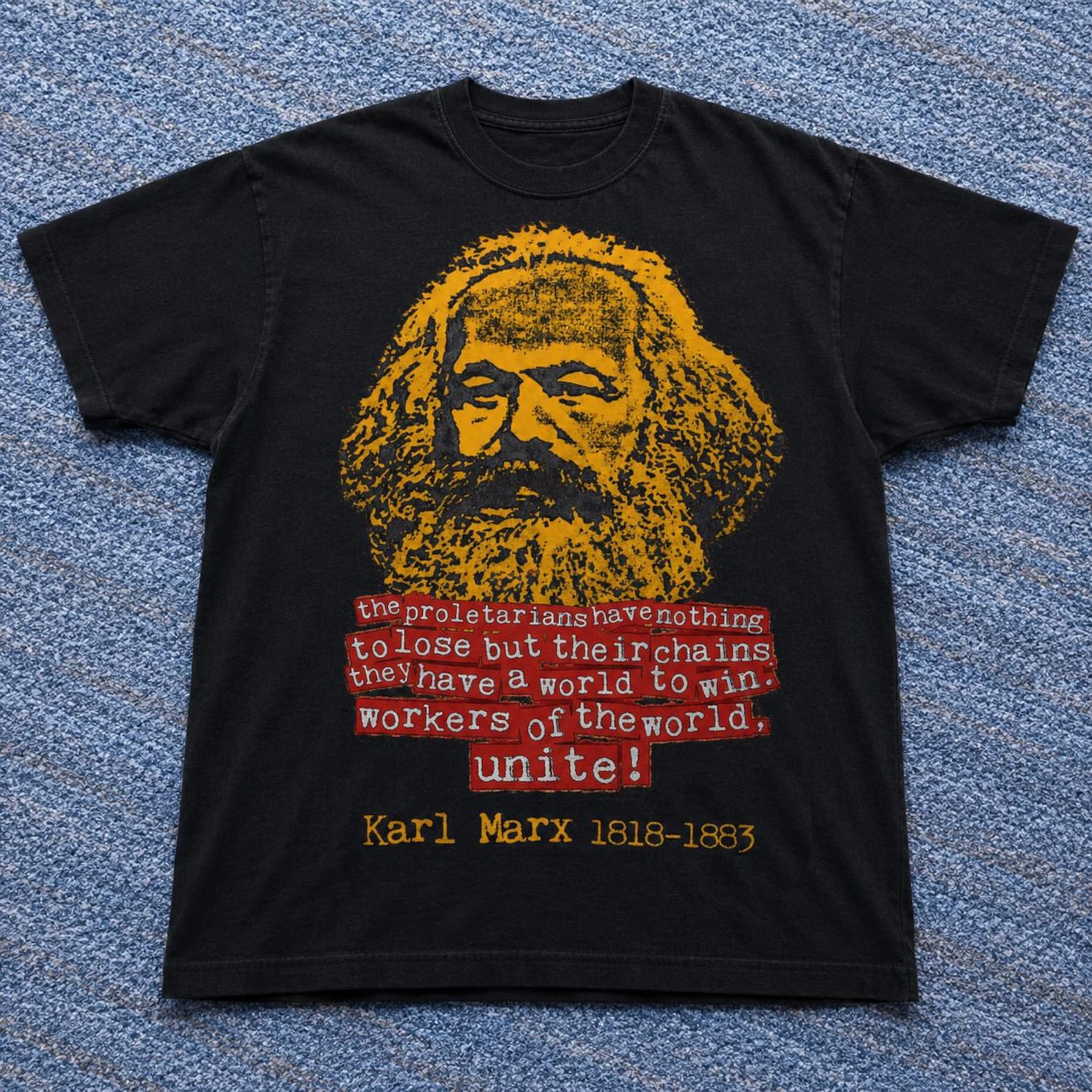 Karl Marx portrait T-Shirt | Worker of the world quote, political tee XL