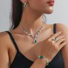 European & American Multi-Color Rhinestone Jewelry Set: Green, Blue & Red Necklace, Earrings, Bracelet & Ring
