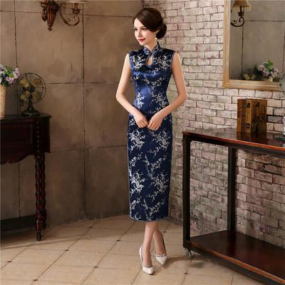 Γυναικείο γιακάς καλοκαιρινής βάσης Cheongsam με λουλουδάτο τύπωμα κοίλο έξω με χωρισμένο στρίφωμα αμάνικο