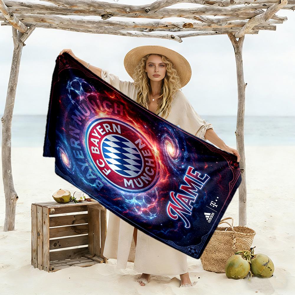Galactic Bayern Munich Crest Customize Text Beach Towel High Absorbency & Quick-Dry Perfect for Traveling Yoga Camping and Swimming
