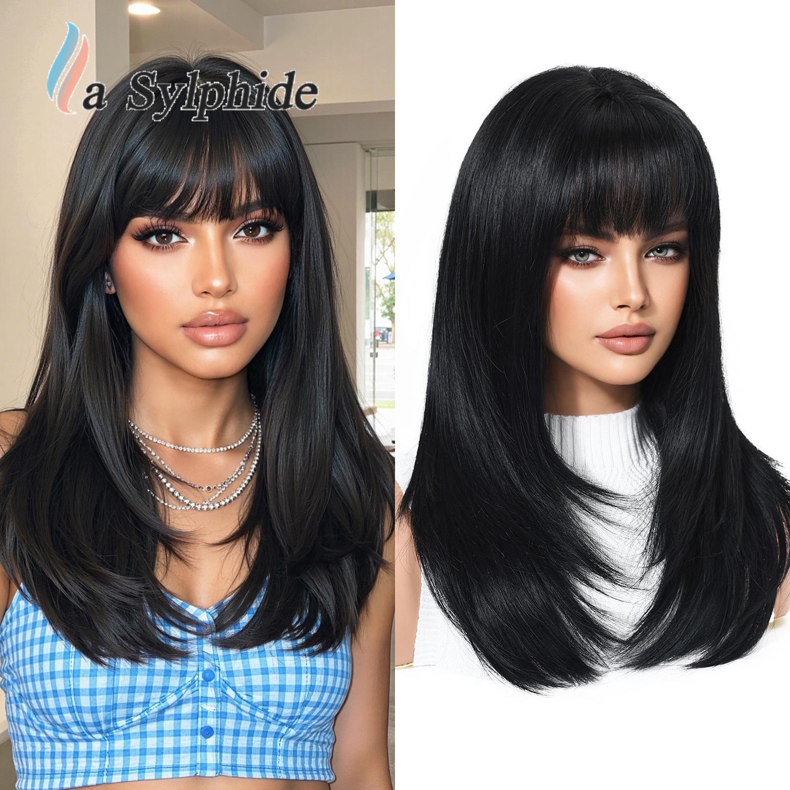 Wine Red to Golden Gradient Long Curly Wig with Bangs for Women