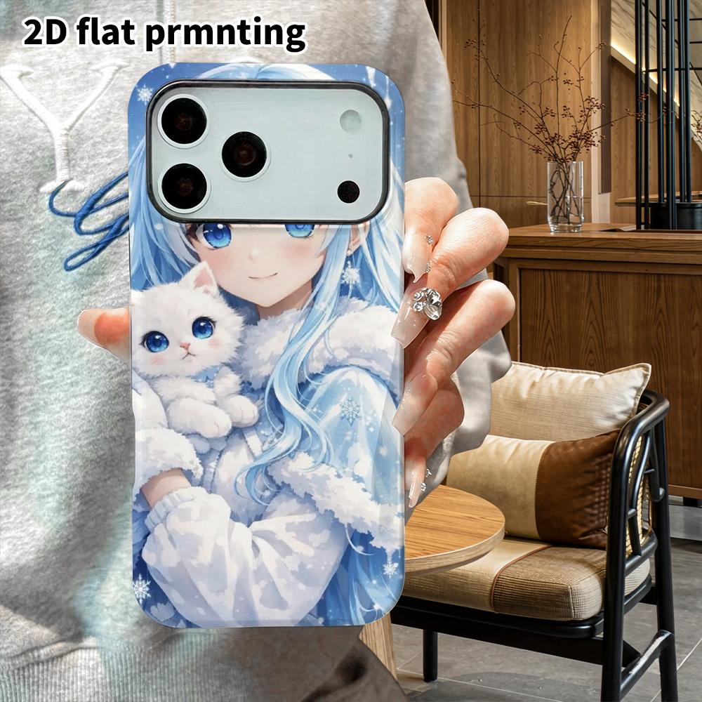 Phone Case: 2D Flat Design Suitable for iPhone 18 17 16 15 14 13 Pro Film Protective Case, Couple Style, Girl with a Little White Cat, Christmas and H