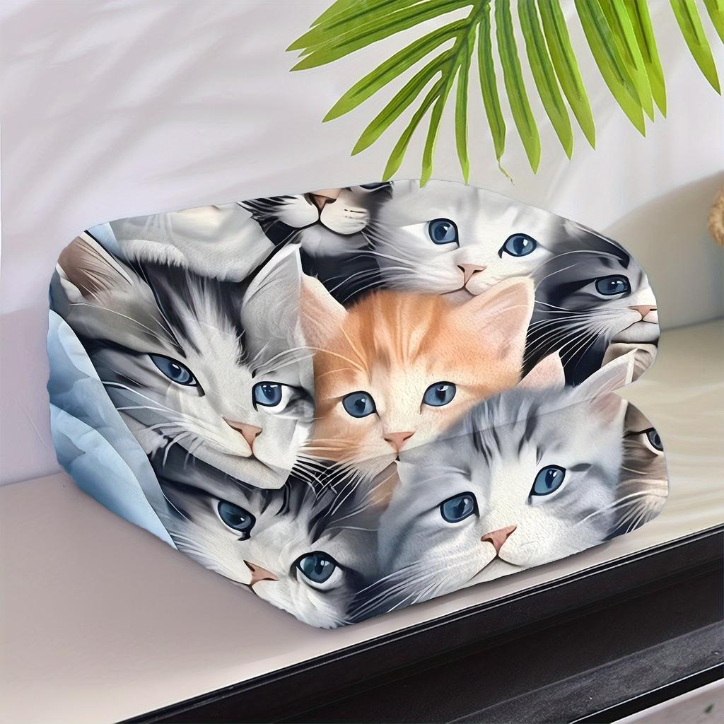 Cute Cat Portrait Print Throw Blanket Plush Soft Throw Cushion Cozy Pet Lover Decor Giftwarming Pillow for Sofa Bed