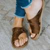 Women Leather Flat Slippers Roman Rivet Buckle Wedge Sandals Summer Casual Flip-Flops Beach Shoes