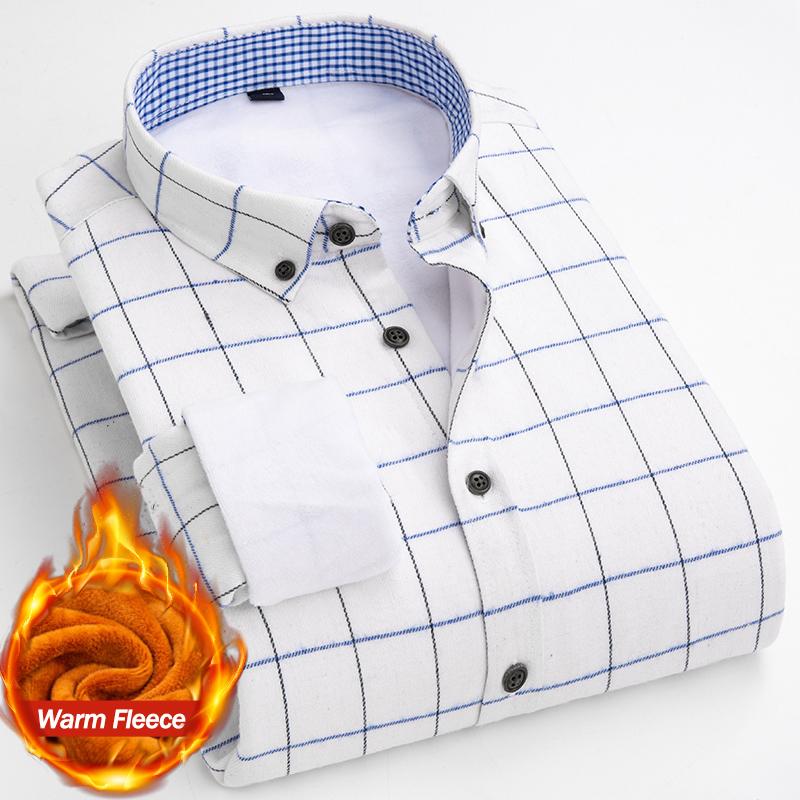 Teplá košile Zimní Pánská Fleecová Klasická Kostkovaná Košile s Dlouhým Rukávem Pohodlná Slim Ležérní Business Plyšový Samet Zesílená Košile Šaty