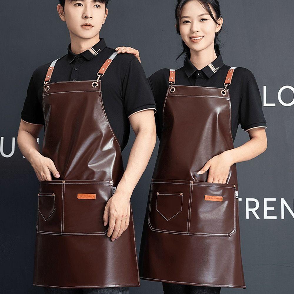 Creative PU Baking Cooking Aprons Solid Color Sleeveless Apron Antipollution Waterproof Workwear Housework