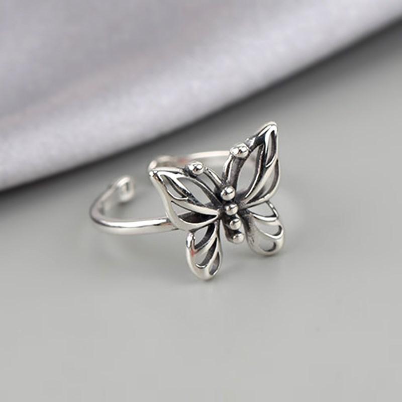 Retro Little Butterfly Ring For Women Zinc Alloy Color Punk Gothic Adjustable Open Ring Cute Zircon Accessories Love Gift For Girl