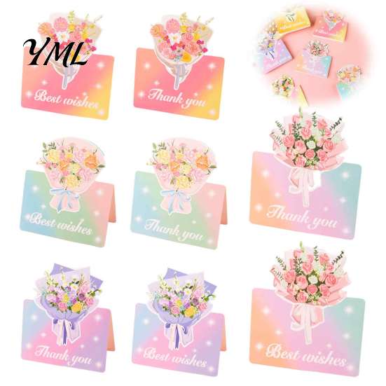 Floral Bouquet Greeting Card 10Pcs 3D Flower Thank You Card, Best Wishes Note Cards Appreciation Gifts for Anniversary, Mother's Day, Teachers'