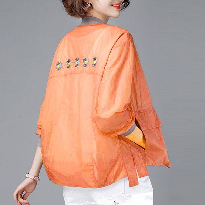 Spring Summe Thin Fashion Daisy Embroidery Coats Casual Loose All-match Women's Clothing Pockets Patchwork Korean Zipper Jackets