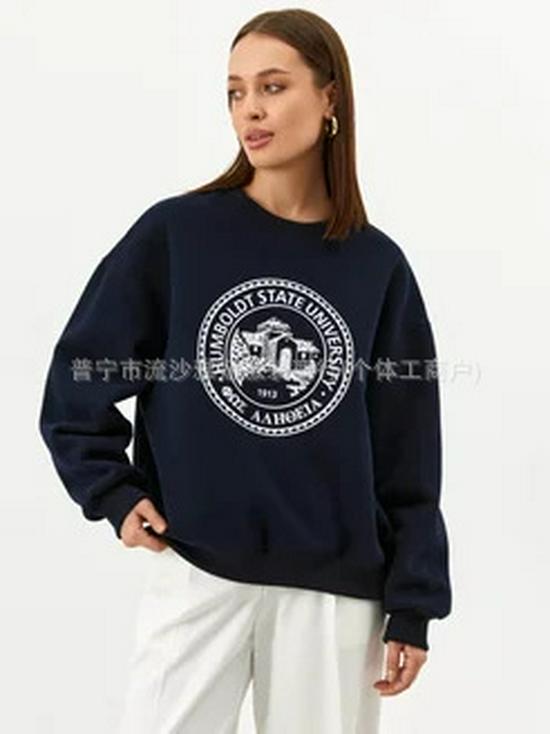 Trendy Lazy Style Letter Print Sweatshirt - 2025 Autumn/Winter Collection, Thick Round Neck for Ultimate Comfort