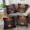 4Pcs Halloween Linen Cushion Cover Trick or Treat Theme Pillowcase Floral Skull Pillow Cover Halloween Party Decoration 2025