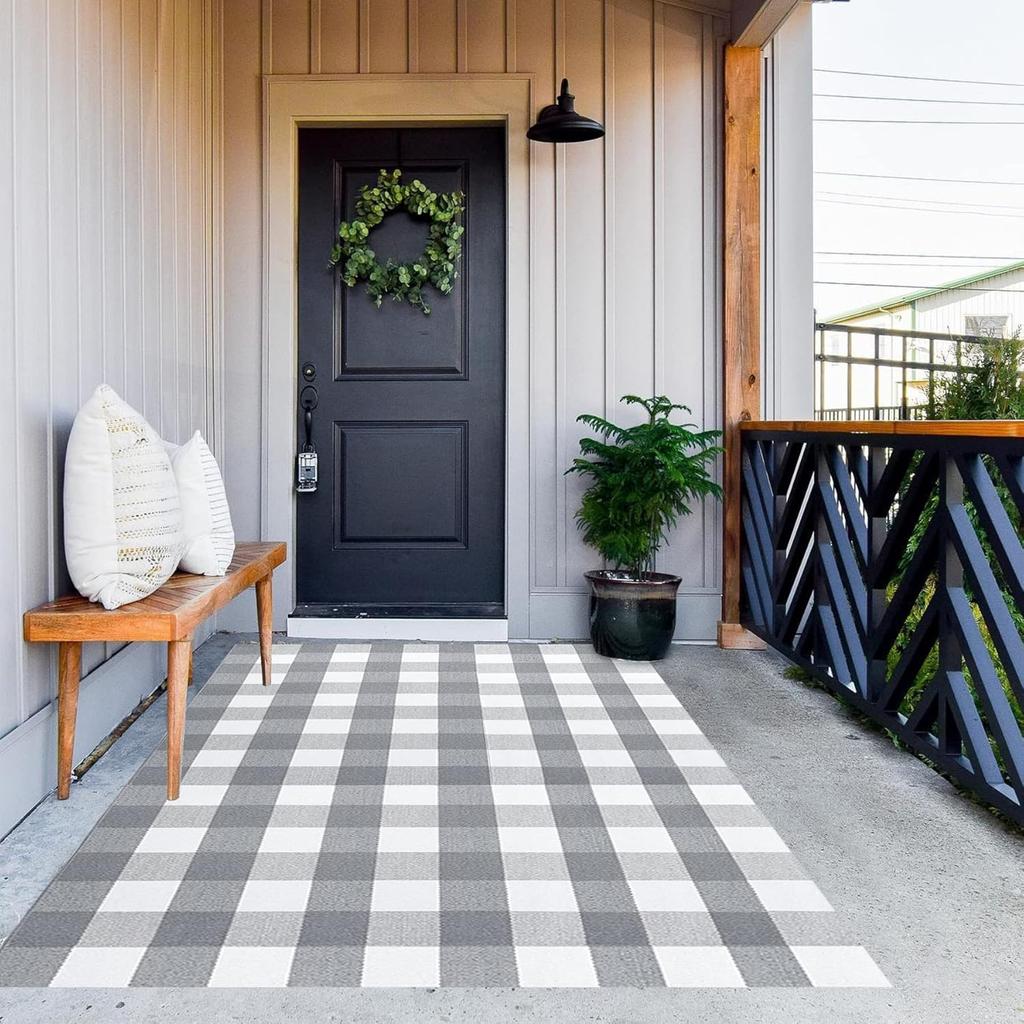 Cotton Orange and Black Plaid Rug Ft Fall Outdoor Front Door Mat for Mats Carpet Porch Entryway Autumn Halloween Decorative